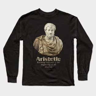 Aristotle Sculpture Art with Quote Long Sleeve T-Shirt